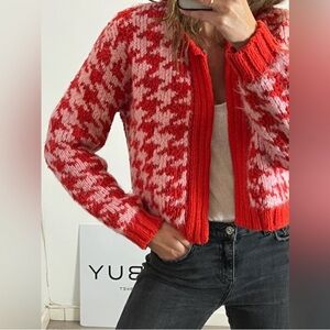 Zara Red and White Patterned Cardigan